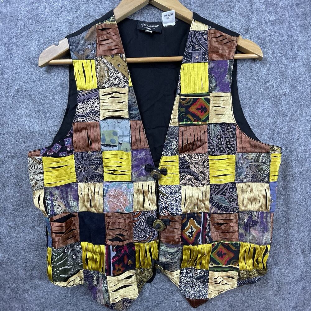 Vintage Nativewear Designs Vest Mens Small Patchwork Textured‎ Western Boho